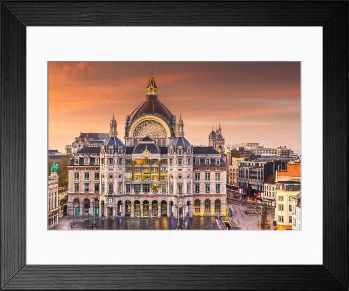 Framed Print : Antwerp, Belgium cityscape at Centraal Railway Station from night till dawn Framed Print : Antwerp, Belgium cityscape at Centraal Railway Station from night till dawn