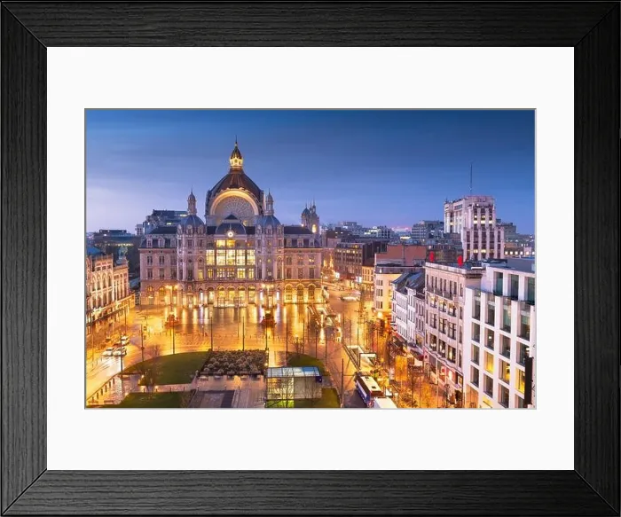 Framed Print : Antwerp, Belgium cityscape at Centraal Railway Station from night till dawn Framed Print : Antwerp, Belgium cityscape at Centraal Railway Station from night till dawn