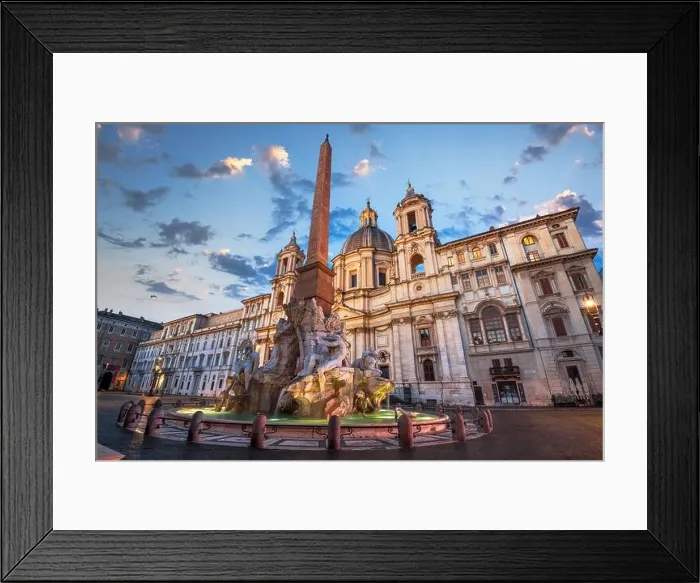 Framed Print : Piazza Navona at the Obelisk and Sant'Agnese in Rome, Italy at twilight Framed Print : Piazza Navona at the Obelisk and Sant'Agnese in Rome, Italy at twilight