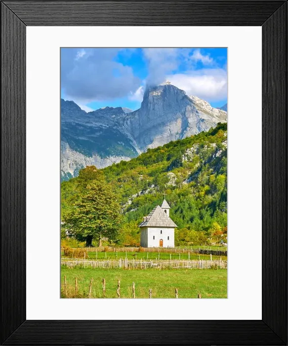 Framed Print : Small Roman Catholic church in Theth. Theth, Thethi, Albania Framed Print : Small Roman Catholic church in Theth. Theth, Thethi, Albania
