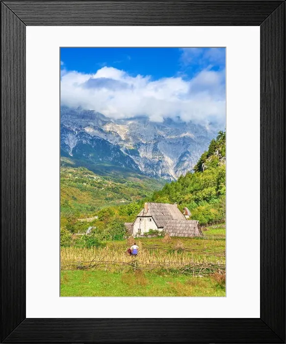 Framed Print : A stone traditional farm house. Theth National Park, Shkoder, Albania Framed Print : A stone traditional farm house. Theth National Park, Shkoder, Albania