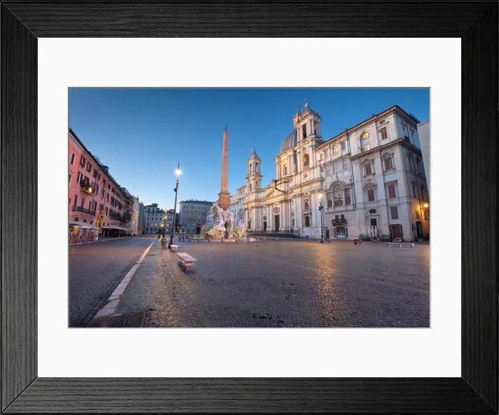 Framed Print : Piazza Navona at the Obelisk and Sant'Agnese in Rome, Italy at twilight Framed Print : Piazza Navona at the Obelisk and Sant'Agnese in Rome, Italy at twilight