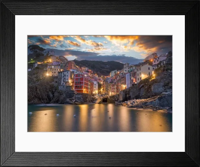Framed Print : Riomaggiore, La Spezia, Italy beautiful hillside town in Cinque Terre at dawn Framed Print : Riomaggiore, La Spezia, Italy beautiful hillside town in Cinque Terre at dawn