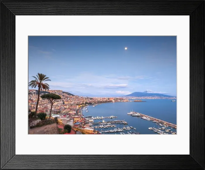 Framed Print : Naples, Italy aerial skyline on the bay with Mt. Vesuvius at dusk Framed Print : Naples, Italy aerial skyline on the bay with Mt. Vesuvius at dusk