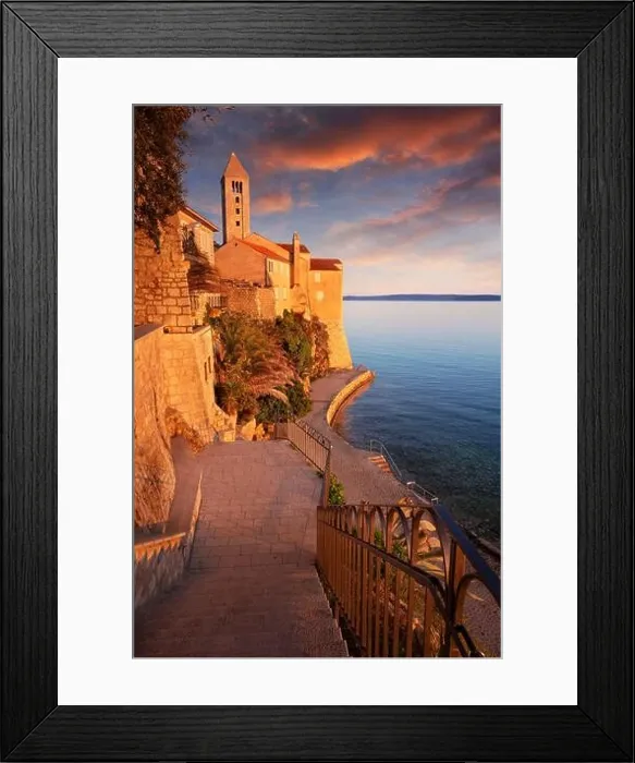 Framed Print : Rab, Rab Island, Croatia. Cityscape image of iconic village Rab, Croatia located on Rab Island at sunset Framed Print : Rab, Rab Island, Croatia. Cityscape image of iconic village Rab, Croatia located on Rab Island at sunset