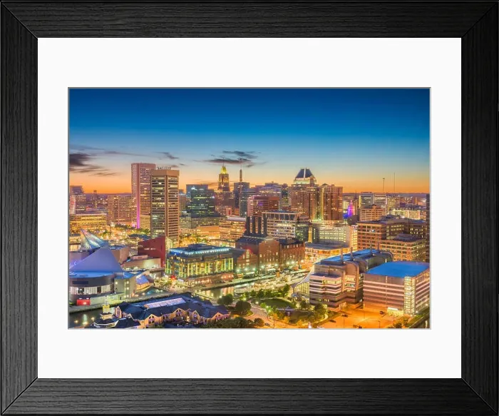 Framed Print : Baltimore, Maryland, USA city skyline over the Inner Harbor at twilight Framed Print : Baltimore, Maryland, USA city skyline over the Inner Harbor at twilight