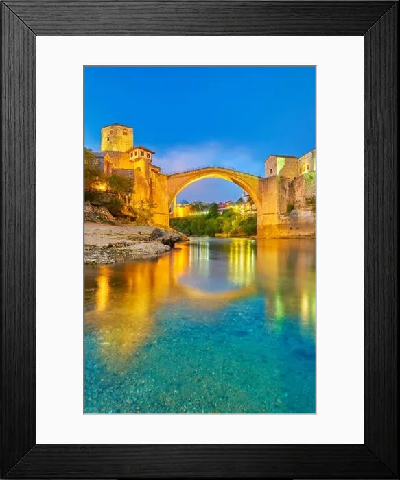 Framed Print : Mostar, Bosnia and Herzegovina - evening view at Stari Most or Old Bridge, Neretva River Framed Print : Mostar, Bosnia and Herzegovina - evening view at Stari Most or Old Bridge, Neretva River