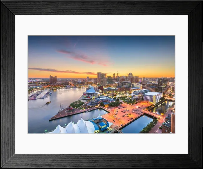 Framed Print : Baltimore, Maryland, USA city skyline over the Inner Harbor at twilight Framed Print : Baltimore, Maryland, USA city skyline over the Inner Harbor at twilight