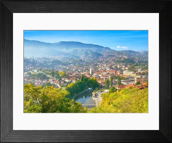 Framed Print : Aerial view of Sarajevo, capital city of Bosnia Herzegovina Framed Print : Aerial view of Sarajevo, capital city of Bosnia Herzegovina
