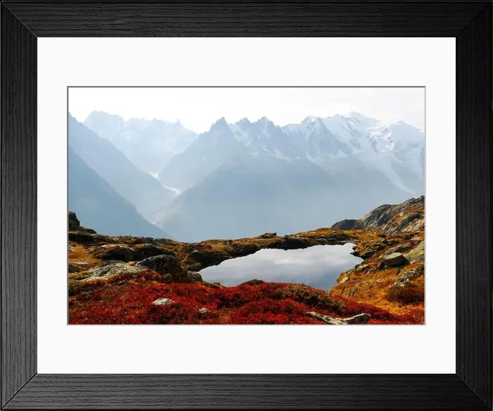 Framed Print : Colourful sunset on Chesery lake (Lac De Cheserys) in France Alps. Monte Bianco mountain range on background. Chamonix, Graian Alps Framed Print : Colourful sunset on Chesery lake (Lac De Cheserys) in France Alps. Monte Bianco mountain range on background. Chamonix, Graian Alps