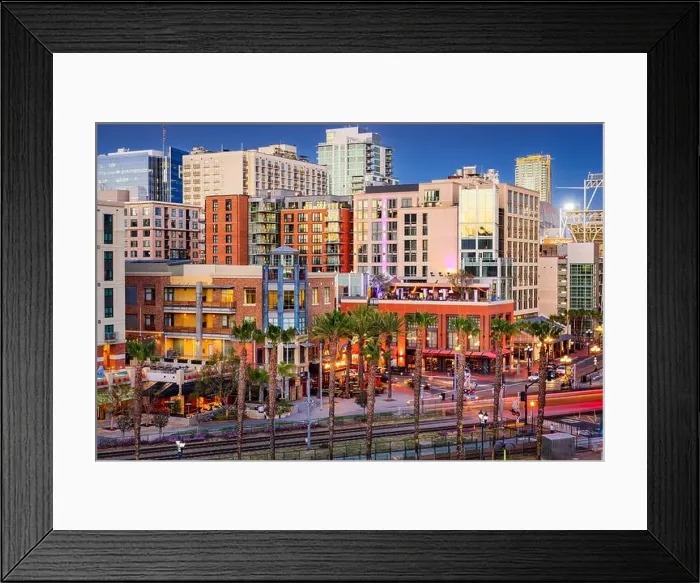 Framed Print : San Diego, California cityscape at the Gaslamp Quarter in the evening Framed Print : San Diego, California cityscape at the Gaslamp Quarter in the evening