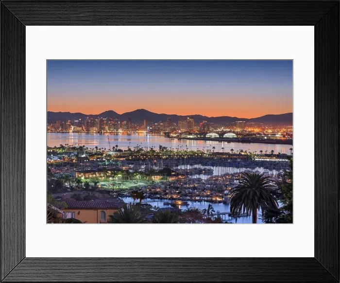 Framed Print : San Diego, California, USA downtown cityscape over the bay at dawn Framed Print : San Diego, California, USA downtown cityscape over the bay at dawn