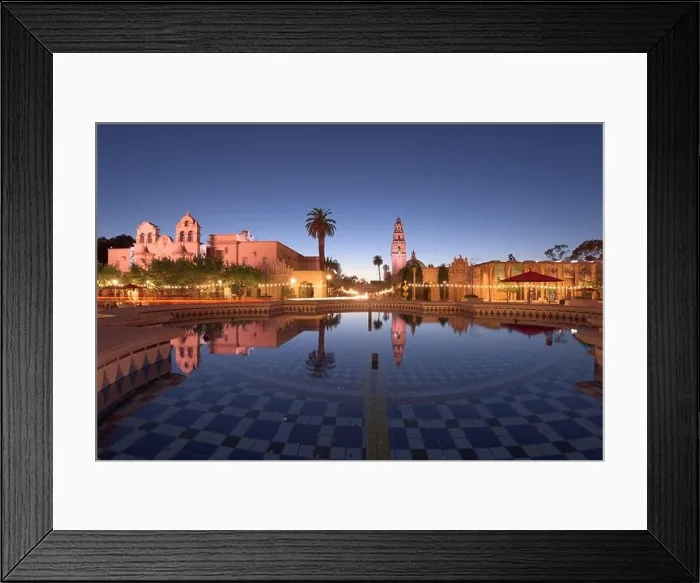 Framed Print : San Diego, California, USA plaza fountain at night Framed Print : San Diego, California, USA plaza fountain at night