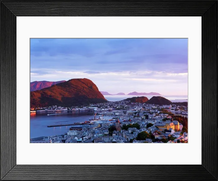 Framed Print : Colorful sunset in Alesund port town Framed Print : Colorful sunset in Alesund port town