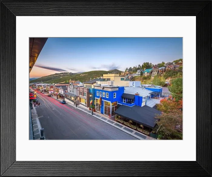 Framed Print : Park City, Utah, USA town skyline over Main Street at twilight Framed Print : Park City, Utah, USA town skyline over Main Street at twilight