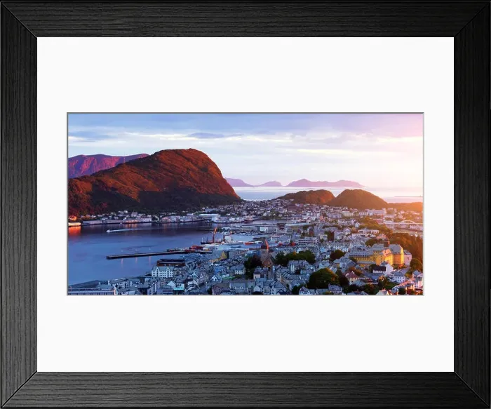 Framed Print : Colorful sunset in Alesund port town Framed Print : Colorful sunset in Alesund port town