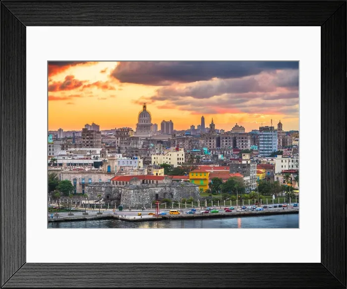 Framed Print : Havana, Cuba downtown skyline on the water just after sunset Framed Print : Havana, Cuba downtown skyline on the water just after sunset