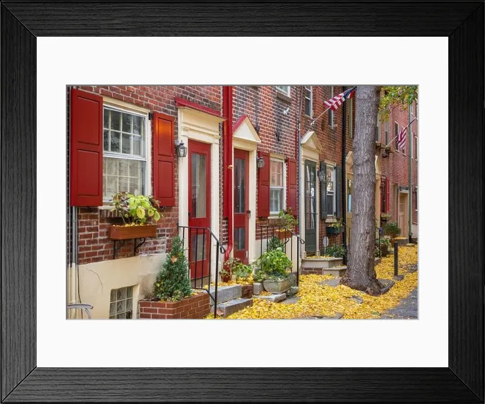 Framed Print : Autumn alleyway in a traditional neighborhood in Philadelphia, Pennsylvania, USA Framed Print : Autumn alleyway in a traditional neighborhood in Philadelphia, Pennsylvania, USA