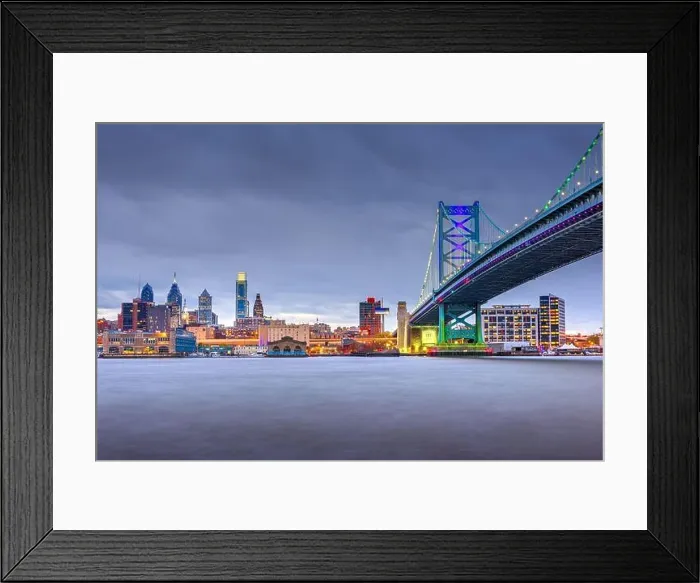 Framed Print : Philadelphia, Pennsylvania, USA skyline on the Delaware river with Ben Franklin Bridge at night Framed Print : Philadelphia, Pennsylvania, USA skyline on the Delaware river with Ben Franklin Bridge at night