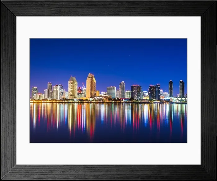 Framed Print : San Diego, California, USA downtown skyline on the San Diego Bay at night Framed Print : San Diego, California, USA downtown skyline on the San Diego Bay at night