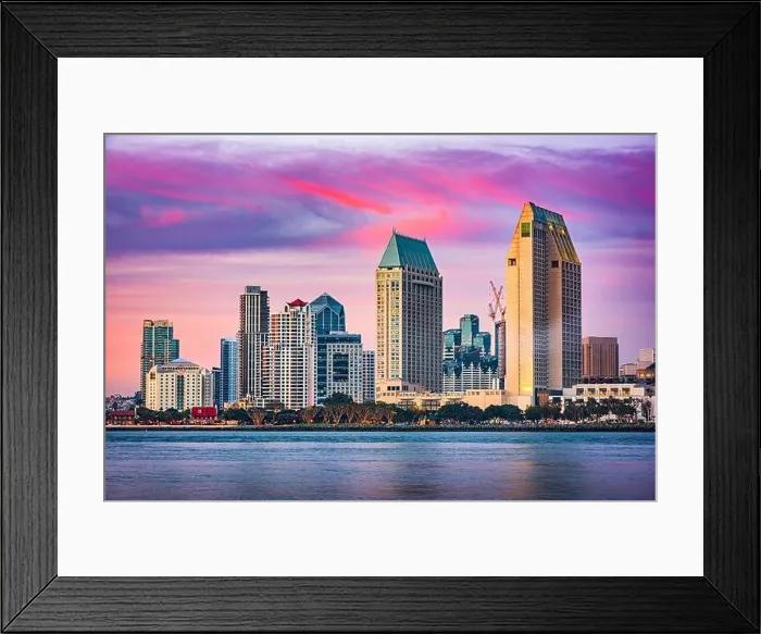 Framed Print : San Diego, California, USA downtown skyline on the San Diego Bay at dusk Framed Print : San Diego, California, USA downtown skyline on the San Diego Bay at dusk