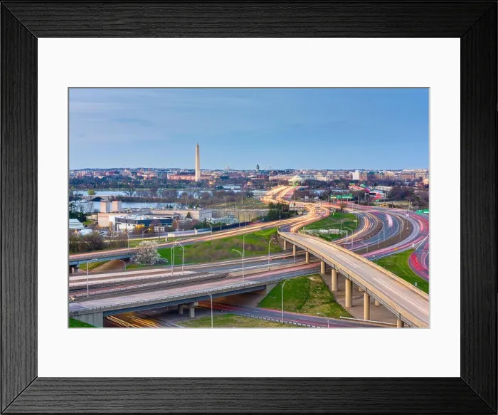 Framed Print : Washington, D.C. skyline with highways and monuments Framed Print : Washington, D.C. skyline with highways and monuments
