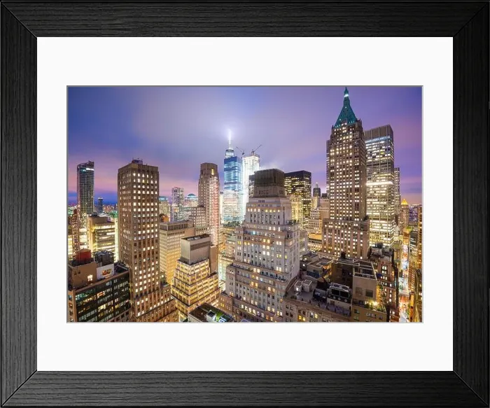 Framed Print : New York, New York, USA Lower Manhattan Financial District cityscape from above at twilight Framed Print : New York, New York, USA Lower Manhattan Financial District cityscape from above at twilight