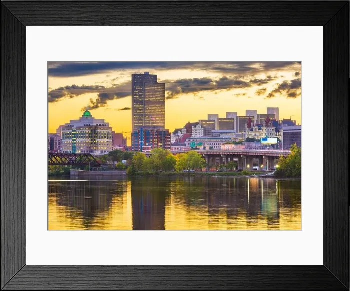 Framed Print : Albany, New York, USA skyline on the Hudson River at sunset Framed Print : Albany, New York, USA skyline on the Hudson River at sunset