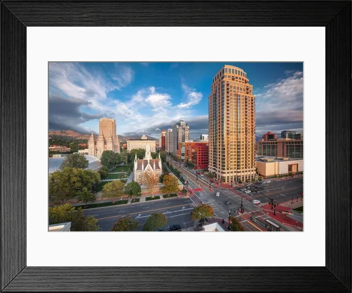 Framed Print : Salt Lake City, Utah, USA downtown cityscape over Temple Square at dusk Framed Print : Salt Lake City, Utah, USA downtown cityscape over Temple Square at dusk