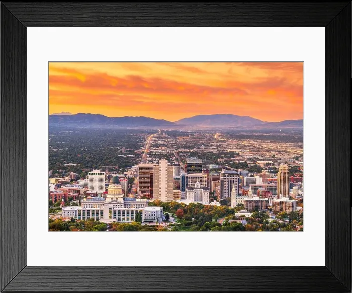 Framed Print : Salt Lake City, Utah, USA downtown city skyline at dusk