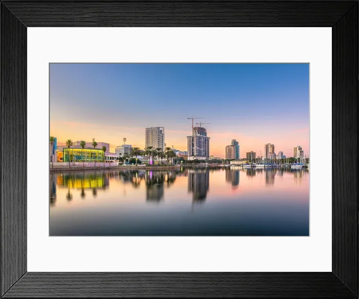 Framed Print : St. Petersburg, Florida, USA downtown city skyline at twilight on the bay Framed Print : St. Petersburg, Florida, USA downtown city skyline at twilight on the bay