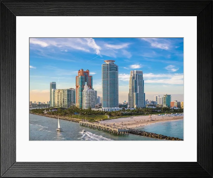 Framed Print : South Beach, Miami, Florida, USA over South Pointe Park