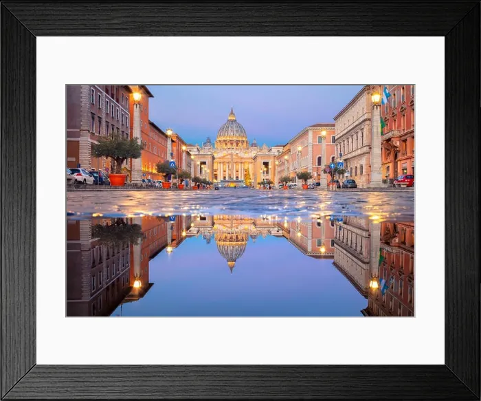 Framed Print : Rome, Vatican City. Cityscape image of illuminated Saint Peter`s Basilica and Street Via della Conciliazione, Vatican City, Rome, Italy