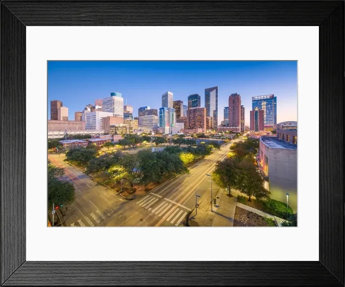 Framed Print : Houston, Texas, USA downtown park and skyline at twilight Framed Print : Houston, Texas, USA downtown park and skyline at twilight