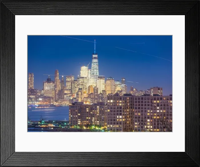 Framed Print : New York, New York, USA at the Lower Manhattan skyline at night from New Jersey Framed Print : New York, New York, USA at the Lower Manhattan skyline at night from New Jersey