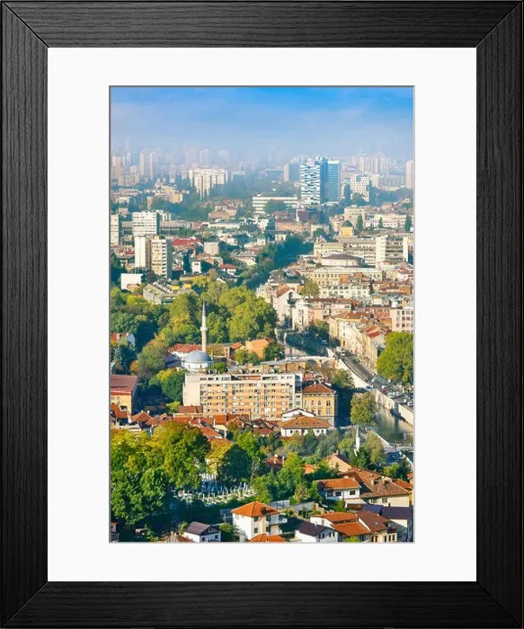 Framed Print : Aerial view of Sarajevo, capital city of Bosnia Herzegovina