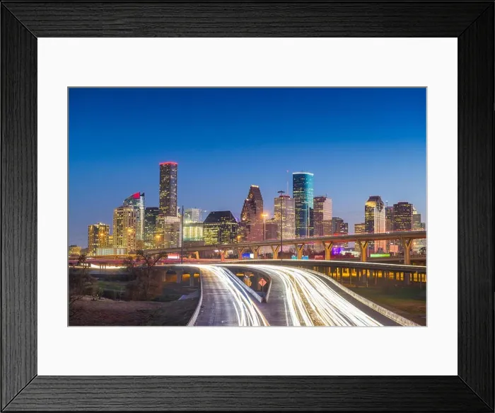 Framed Print : Houston, Texas, USA downtown skyline over the highways at dusk Framed Print : Houston, Texas, USA downtown skyline over the highways at dusk