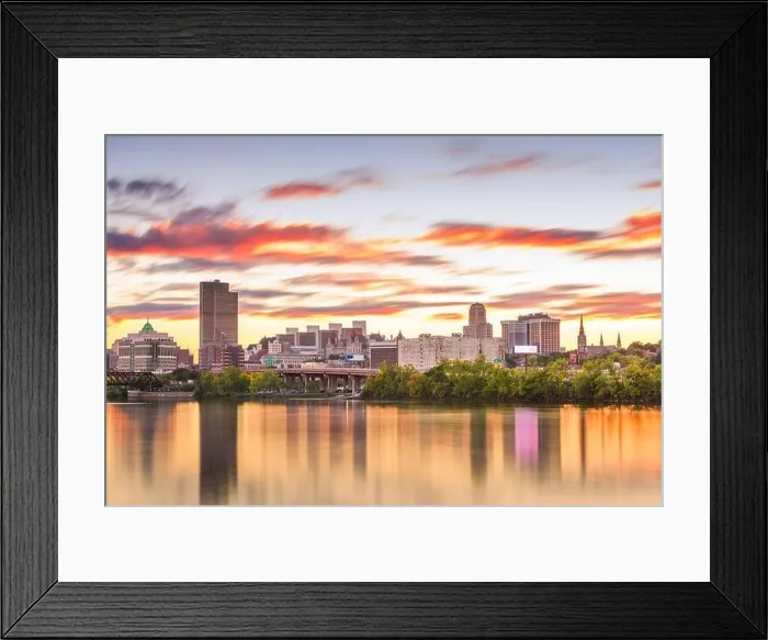 Framed Print : Albany, New York, USA skyline on the Hudson River at sunset Framed Print : Albany, New York, USA skyline on the Hudson River at sunset