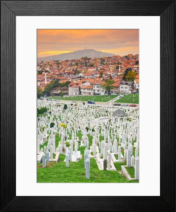Framed Print : Kovaci war cemetery and Sarajevo cityscape, Bosnia and Herzegovinafamous place Framed Print : Kovaci war cemetery and Sarajevo cityscape, Bosnia and Herzegovinafamous place