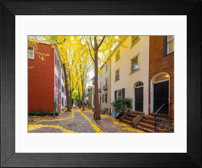 Framed Print : Autumn alleyway in a traditional neighborhood in Philadelphia, Pennsylvania, USA Framed Print : Autumn alleyway in a traditional neighborhood in Philadelphia, Pennsylvania, USA