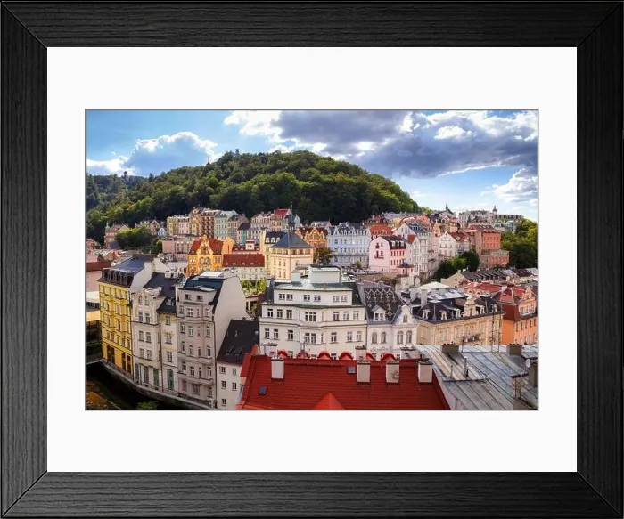 Framed Print : Karlovy Vary, Czech Republic. Aerial image of Karlovy Vary (Carlsbad), located in western Bohemia at beautiful sunny day Framed Print : Karlovy Vary, Czech Republic. Aerial image of Karlovy Vary (Carlsbad), located in western Bohemia at beautiful sunny day
