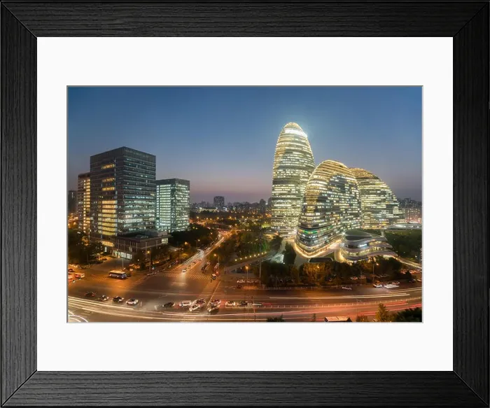 Framed Print : Beijing cityscape and famous landmark building in WangJing Soho at night in Beijing, China Framed Print : Beijing cityscape and famous landmark building in WangJing Soho at night in Beijing, China