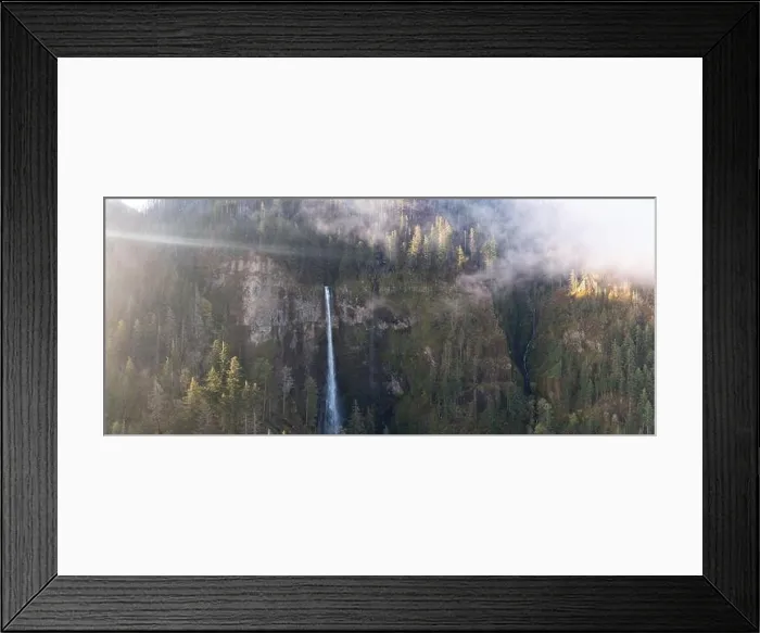 Framed Print : A scenic waterfall plunges over 500 feet from a cliff into the Columbia River Gorge, Oregon. Forests and rivers predominate in this PNW region Framed Print : A scenic waterfall plunges over 500 feet from a cliff into the Columbia River Gorge, Oregon. Forests and rivers predominate in this PNW region