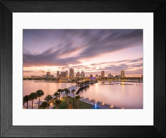 Framed Print : St. Pete, Florida, USA downtown city skyline from the pier at night Framed Print : St. Pete, Florida, USA downtown city skyline from the pier at night