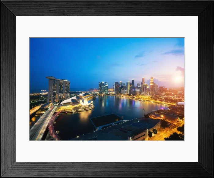 Framed Print : Aerial view of Singapore business district and city at night in Singapore, Asia Framed Print : Aerial view of Singapore business district and city at night in Singapore, Asia