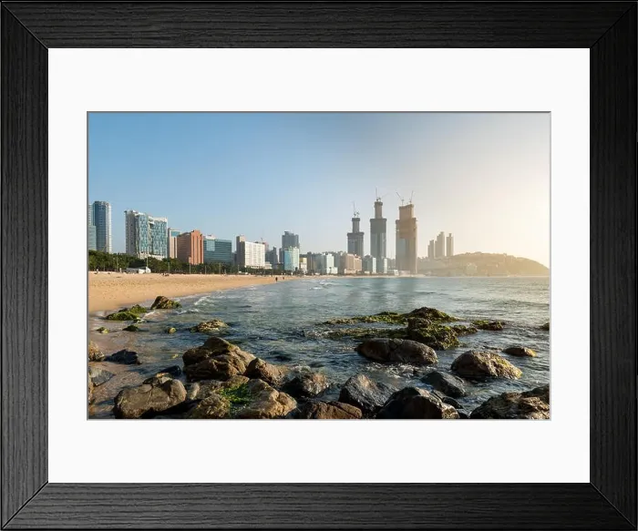 Framed Print : View of Haeundae beach. Haeundae beach is Busan's most popular beach in South Korea Framed Print : View of Haeundae beach. Haeundae beach is Busan's most popular beach in South Korea