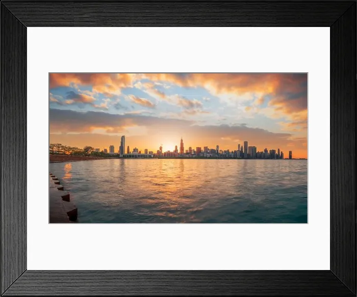 Framed Print : Chicago, Illinois, USA downtown skyline from Lake Michigan at dusk Framed Print : Chicago, Illinois, USA downtown skyline from Lake Michigan at dusk