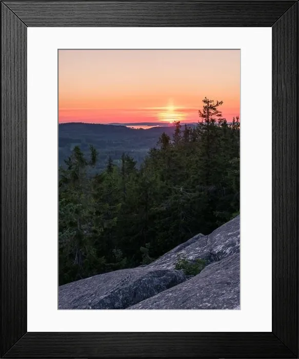Framed Print : Scenic landscape with lake and sunset at evening in Koli, national park, Finland Framed Print : Scenic landscape with lake and sunset at evening in Koli, national park, Finland
