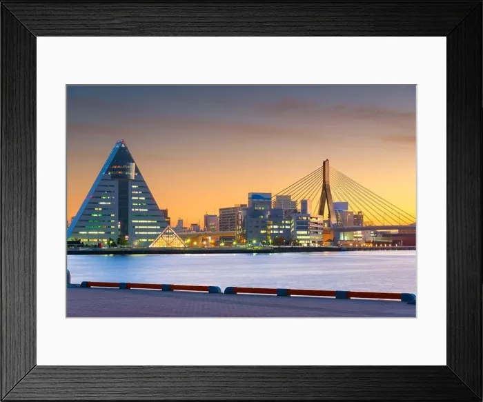 Framed Print : Aomori City, Japan downtown cityscape on Mutsu Bay at dusk Framed Print : Aomori City, Japan downtown cityscape on Mutsu Bay at dusk