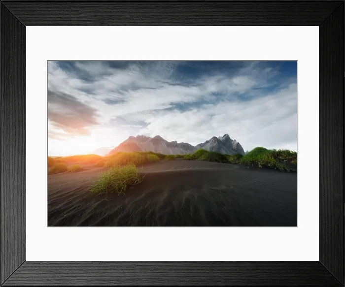 Framed Print : Stokksnes mountains and black desert